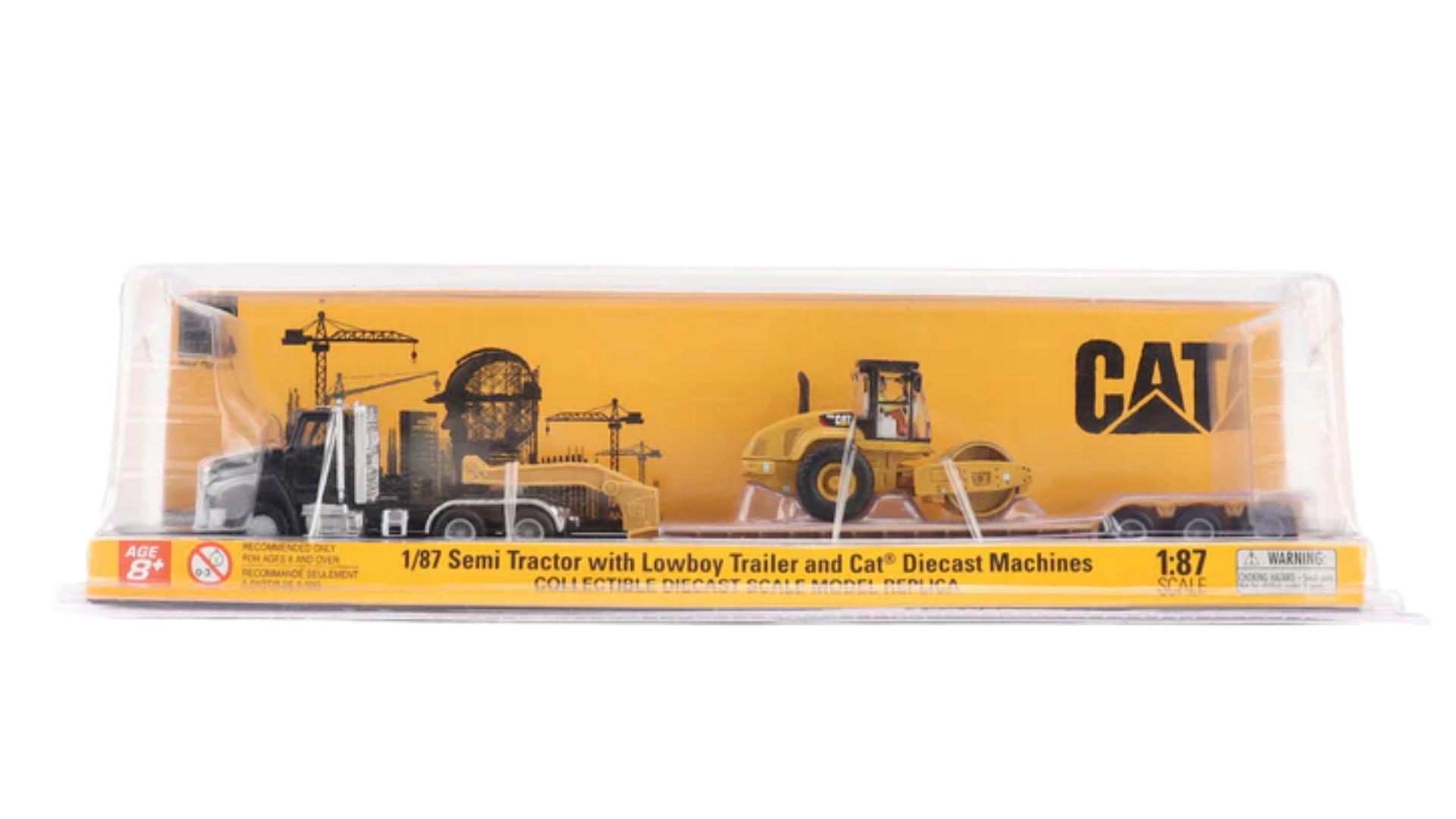 Diecast Masters 84425 Caterpillar Roller Blue Kenworth T880 Tractor with Lowboy Trailer