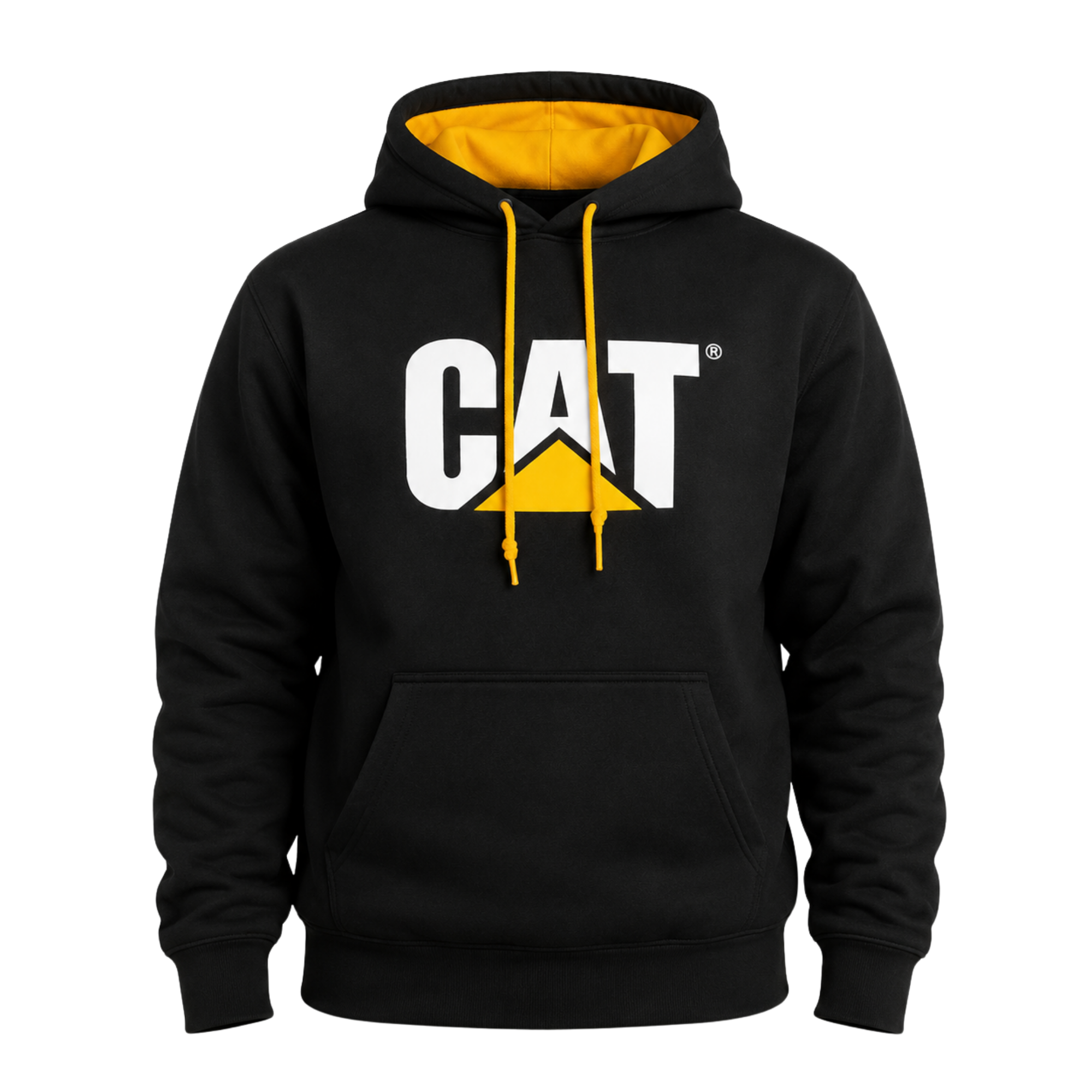 Sudadera CAT® Negra con Capucha amarrilla