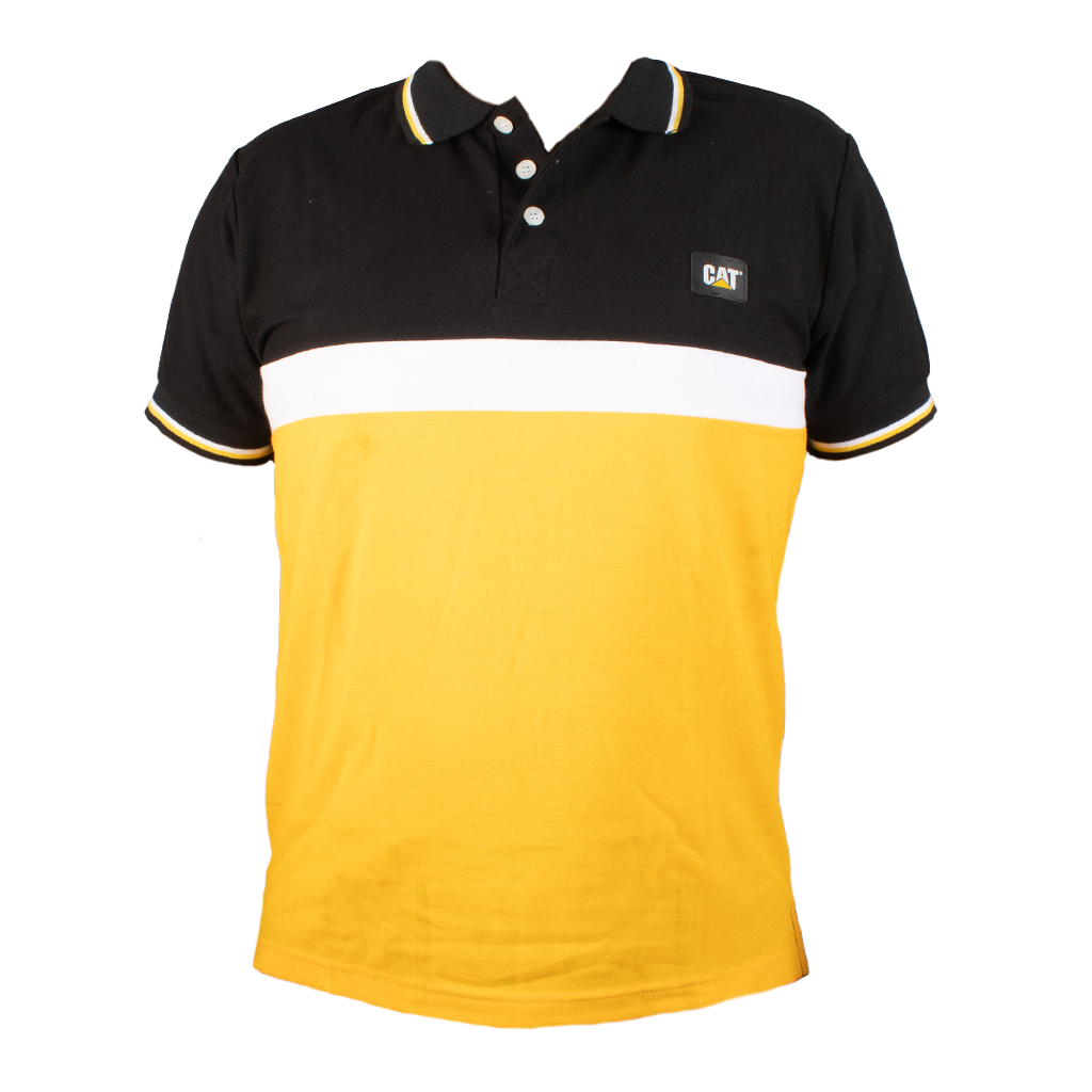PLAYERA POLO CAT PARA HOMBRE NEGRA Y AMARILLA CATPNA