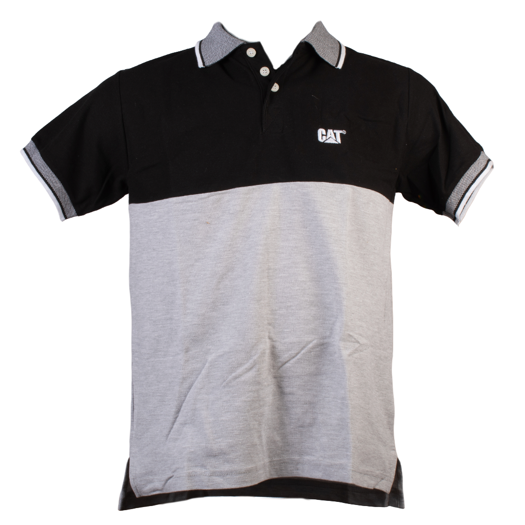 PLAYERA TIPO POLO CAT GRIS CON NEGRO