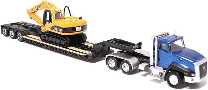 Diecast Masters 1:87 , Tractor de Cabina con Remolque Lowboy y Excavadora hidráulica Cat 315C L