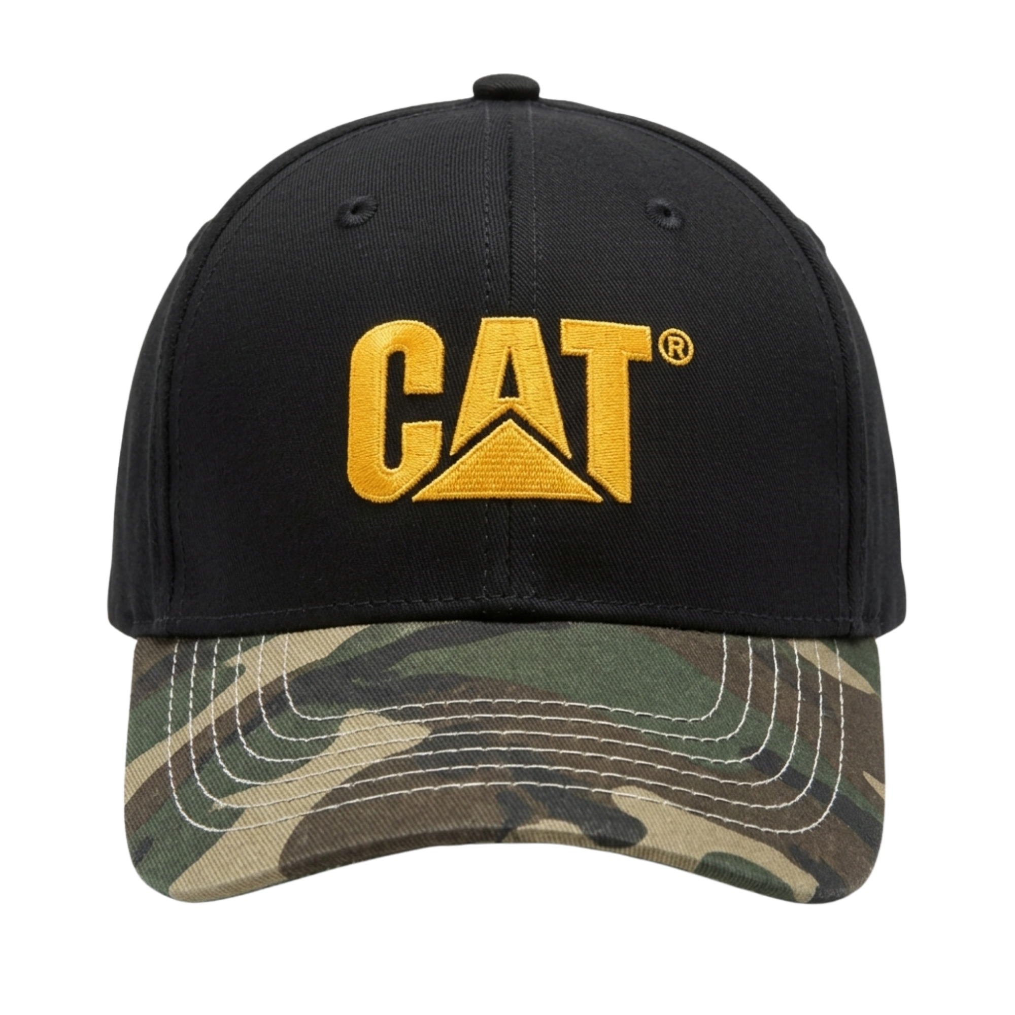 Gorra CAT Negra con Visera Camuflaje y Logo Bordado