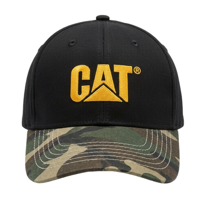 Gorra CAT Negra con Visera Camuflaje y Logo Bordado