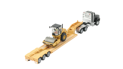 Diecast Masters 84425 Caterpillar Roller  Blue Kenworth T880 Tractor with Lowboy Trailer