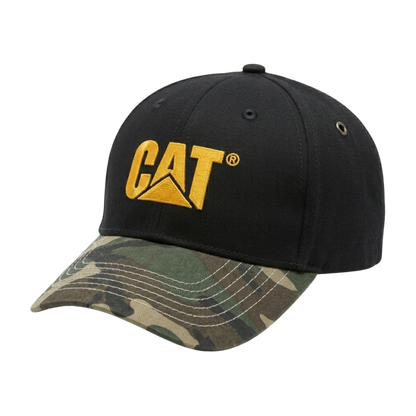 Gorra CAT Negra con Visera Camuflaje y Logo Bordado