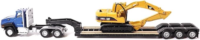 Diecast Masters 1:87 , Tractor de Cabina con Remolque Lowboy y Excavadora hidráulica Cat 315C L