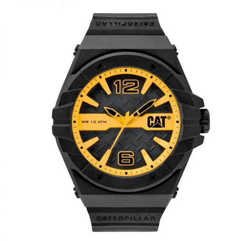 Reloj para caballero CAT modelo LE.111.21.137, color negro con decorado amarillo, extensible de caucho